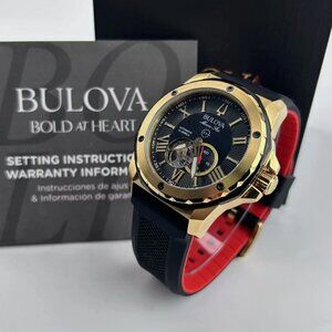 Bulova Marine Star Men's Automatic Watch Black Dial Rubber Strap 44mm